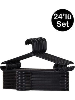 Mikasso 24 Adet Siyah Plastik Elbise Kıyafet Askısı 24'lü Set Plastik Siyah
