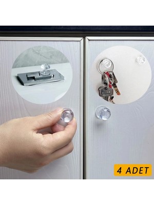 Mikasso 4 Adet Kristal Tasarımlı Çok Amaçlı Yapışkanlı Tutacak Buton Plastik Şeffaf Tr