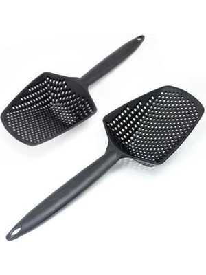 Mikasso Süzgeçli Yemek Kepçe Plastik Renkli Servis Sunum Kepçesi Delikli Süzgeçli Çelik Turuncu
