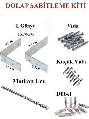 Mikasso Gri L Demir Dolap Sabitleme 15*75*75 Masa Gönye (10 Adet)+ Vida+ Dubel+ Elmas Beton Matkap Ucu Beyaz