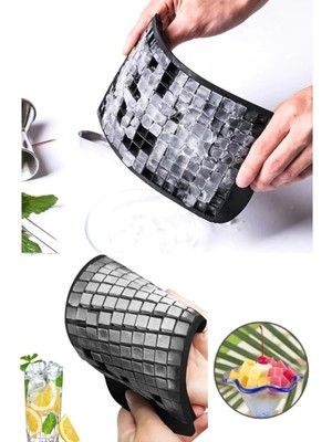 Mikasso 160'LI Mini Küp Şekilli Silikon Buzluk Antrasit Renk Mini Küplü Sunum Buzluk Silikon