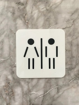 Mikasso Parlak Beyaz Minimal Wc Yönlendirme Levhası Bay ve Kendinden Yapışkanlı 10X10 cm