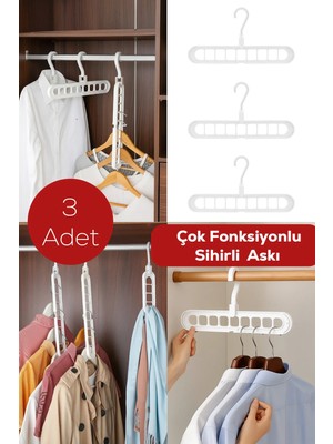 Mikasso 3 Adet Çok Fonksiyonlu Dolap Içi Düzenleyici Organizer Sihirli Askı Tişört Gömlek Elbise Askısı Plas