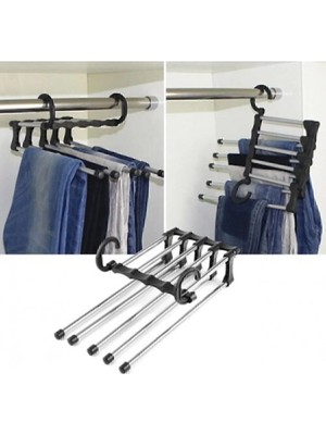 Mikasso Pantolon Askılık 5 Li Hareketli Askı Plastik Siyah