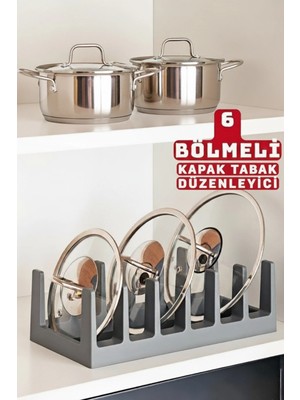 Mikasso Çok Amaçlı Düzenleyici Plastik Tabak, Tava & Tencere Kapağı Düzenleyici Antrasit Plastik 10 x 15 Bey