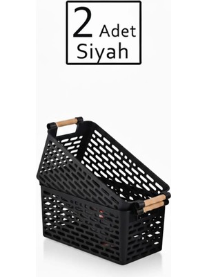 Mikasso 2 Adet - Çok Amaçlı Plastik Tutacaklı Organizer Sepet Dolap Içi Çekmece Düzenleyici Siyah Plastik Si