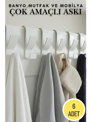 Mikasso 6 Adet Mutfak Banyo Dolap Askılığı Havlupan Askılığı Pratik Askı Plastik Beyaz Tr