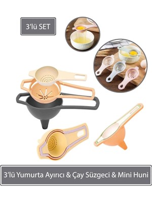 Mikasso 3'lü Çay Süzgeci, Yumurta Ayırıcı ve Mini Huni Plastik