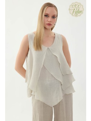 Vitrin %100 Keten Sıfır Kol Dökümlü Bluz