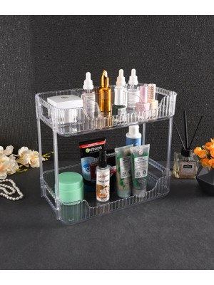 Mikasso 2 Katlı Kristal Bölmeli Raf Düzenleyici Takı Toka Bijuteri Makyaj Banyo Mutfak Organizeri Plastik Şe