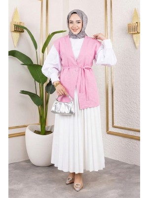 Foremia Tek Düğme Keten Yelek-Pembe -