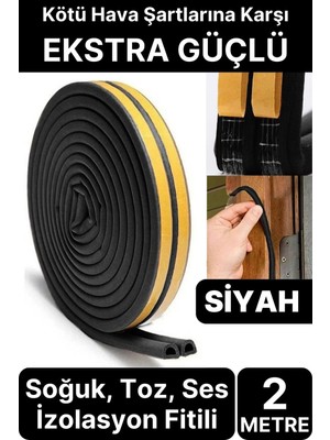 Mikasso 2 Metre Siyah Pvc Doğrama Kapı Pencere Soğuk Geçirmez Sızdırmaz Izolasyon Fitil Yapışkanlı 1x2=2 mt