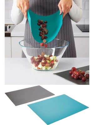 Mikasso Esnek Kesme Tahtası, Meyve, Sebze, Ekmek ve Et Doğrama Tahtası ( Bpa Free ) Plastik Turkuaz