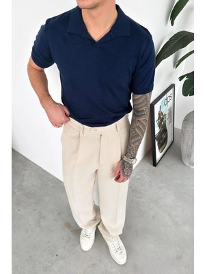 HAFKA Lacivert Triko Relaxed Polo Yaka Tişört