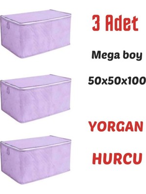 Mikasso 3 Adet Büyük Boy Bazaaltı ve Çekyat Hurç 100 x 50 x 50 cm Lila Renk Dolap Içi Hurç Micro Saten 50 x