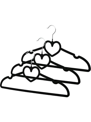 Mikasso 3pcs Siyah Kadife Kaplı - Kalpli Plastik Askı Metal Uçlu (4832) Belirtilmemiş Şeffaf Cn