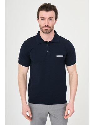 MCR Düz Slim Fit Polo Yaka Metal Düğmeli Erkek Triko T-Shirt