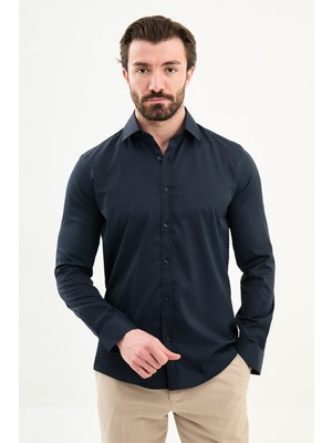 MCR Düz Slim Fit Uzun Kollu Erkek Gömlek