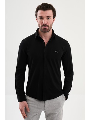 MCR Düz Slim Fit Fermuarlı Uzun Kollu Erkek Gömlek