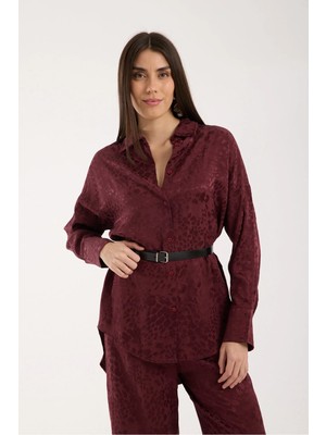 Win Moda Kadın Desenli ve Dokulu Gömlek - Salaş Uzun Gömlek