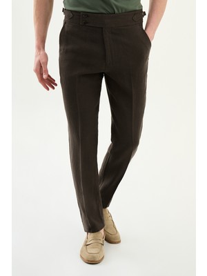 MCR Düz Slim Fit Kemer Tokalı %100 Keten Erkek Pantolon