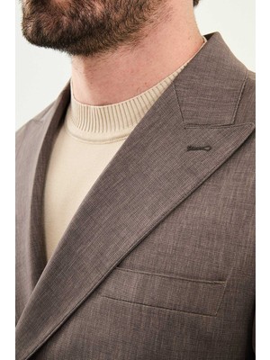 MCR Desenli Slim Fit Geniş Yaka Kruvaze Erkek Takım Elbise