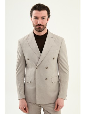 MCR Desenli Slim Fit Geniş Yaka Kruvaze Erkek Takım Elbise