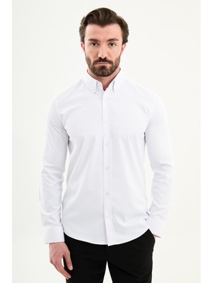MCR Düz Slim Fit Dik Yaka Uzun Kollu Erkek Gömlek