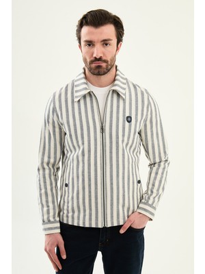 MCR Çizgili Slim Fit Gömlek Yaka Yandan Cepli Erkek Mont