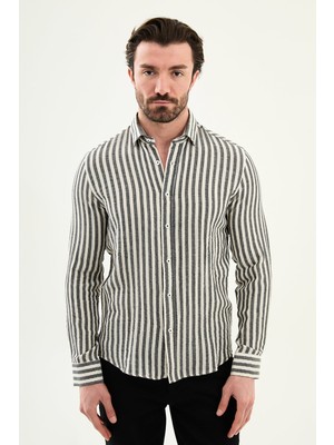 MCR Çizgili Slim Fit Uzun Kollu %100 Pamuk Erkek Gömlek