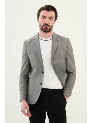 MCR Kırçıllı Slim Fit Torba Cep Mono Yaka Keten Erkek Ceket