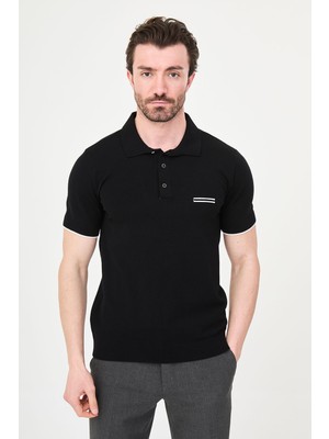 MCR Düz Slim Fit Polo Yaka Metal Düğmeli Erkek Triko T-Shirt