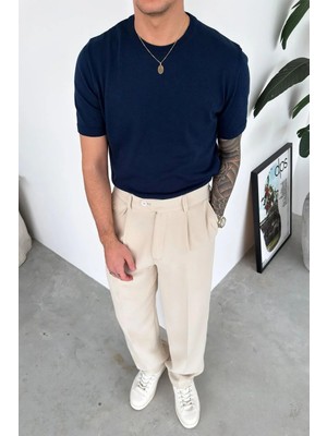 HAFKA Lacivert Basic Bisiklet Yaka Triko Tişört