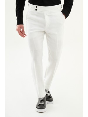 MCR Düz Slim Fit Kemer Tokalı %100 Keten Erkek Pantolon