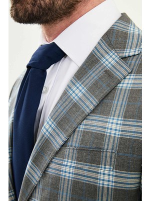 MCR Ekoseli Slim Fit Mono Yaka Kombinli Erkek Takım Elbise