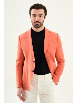 MCR Düz Slim Fit Mono Yaka Torba Cep %100 Keten Erkek Ceket