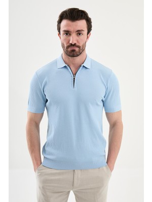 MCR Düz Slim Fit Polo Yaka Fermuarlı Erkek Triko T-Shirt