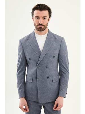 MCR Desenli Slim Fit Geniş Yaka Kruvaze Erkek Takım Elbise