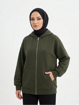 Foremia Kapşonlu Fermuarlı Hırka-Haki -