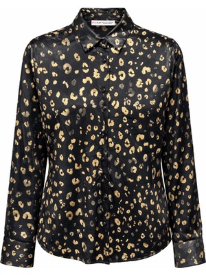 Mixray 4613 Kadın Varak Baskılı Saten Gömlek Siyah