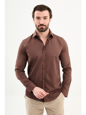 MCR Düz Slim Fit Uzun Kollu Erkek Gömlek