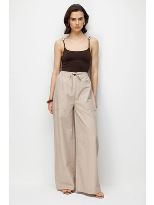 Mixray 4788 Kadın Geniş Kesim Lastikli Paraşüt Palazzo Pantolon Taş