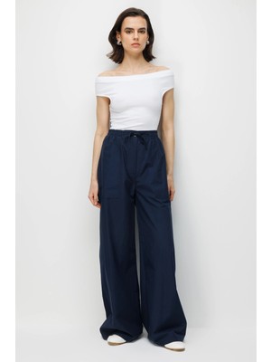 Mixray 4788 Kadın Geniş Kesim Lastikli Paraşüt Palazzo Pantolon Lacivert