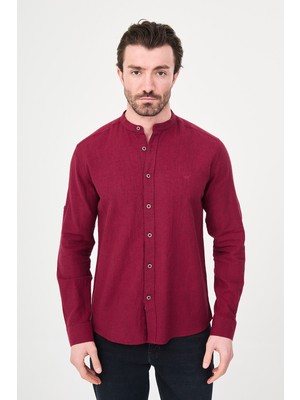 MCR Düz Slim Fit Hakim Yaka Basic Keten Erkek Gömlek