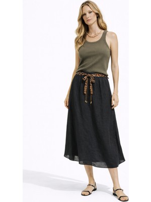 Mixray 4849 Kadın Leopar Bağlama Detaylı Etek Siyah