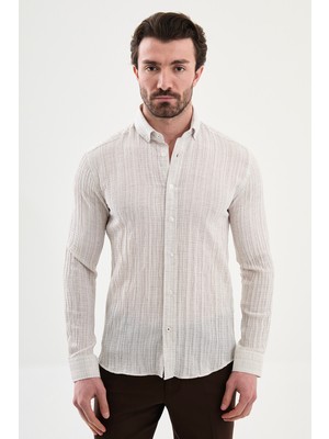 MCR Desenli Slim Fit Dik Yakalı Uzun Kollu Erkek Gömlek