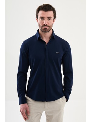 MCR Düz Slim Fit Fermuarlı Uzun Kollu Erkek Gömlek
