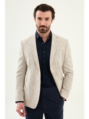 MCR Kareli Slim Fit Mono Yaka Torba Cep Erkek Ceket