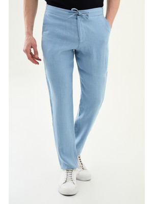 MCR Düz Slim Fit Ipli Beli Lastikli %100 Keten Erkek Pantolon