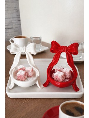 4'lü Fiyonk Tasarım Mat Beyaz Kahve Yanı Lokumluk Seti - Dekoratif Hurmalık ve Sunumluk